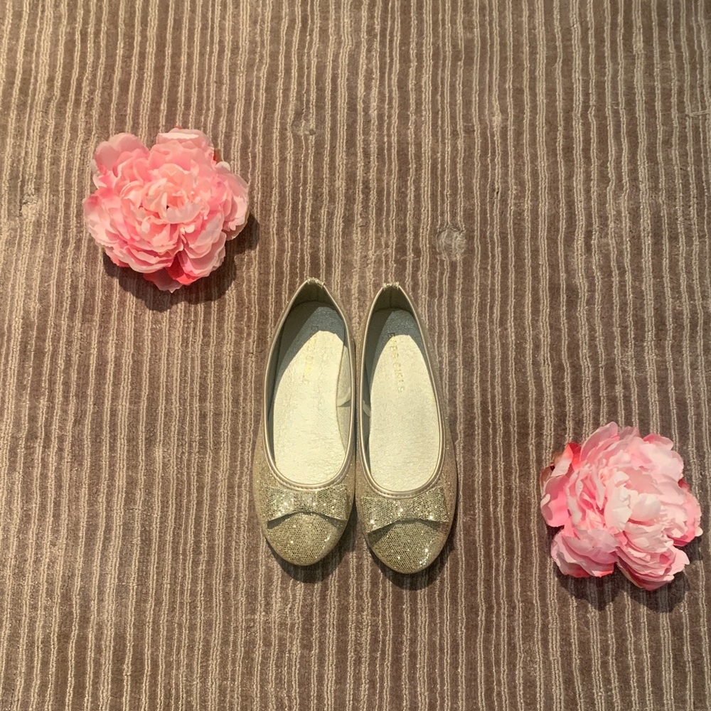 BCBGirls Glittery Gold Dress Shoes with Bow